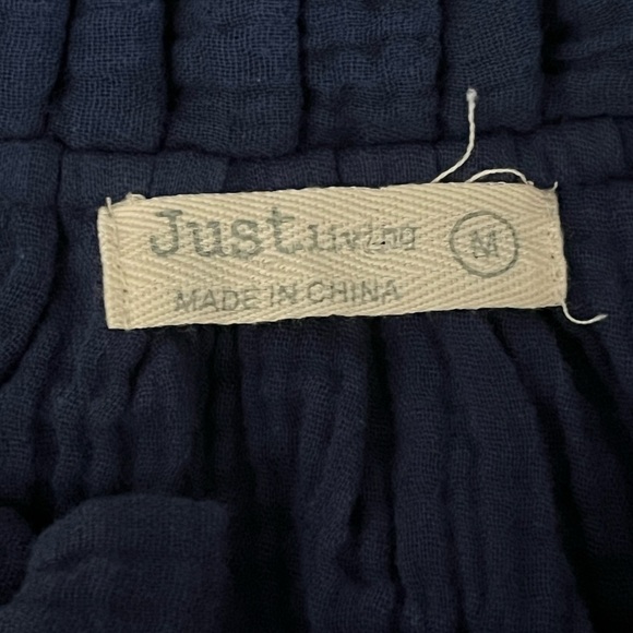 Just Living Navy Cotton Gauze Peasant Blouse M Boho Forest Fairy Coastal Slub - Picture 8 of 9